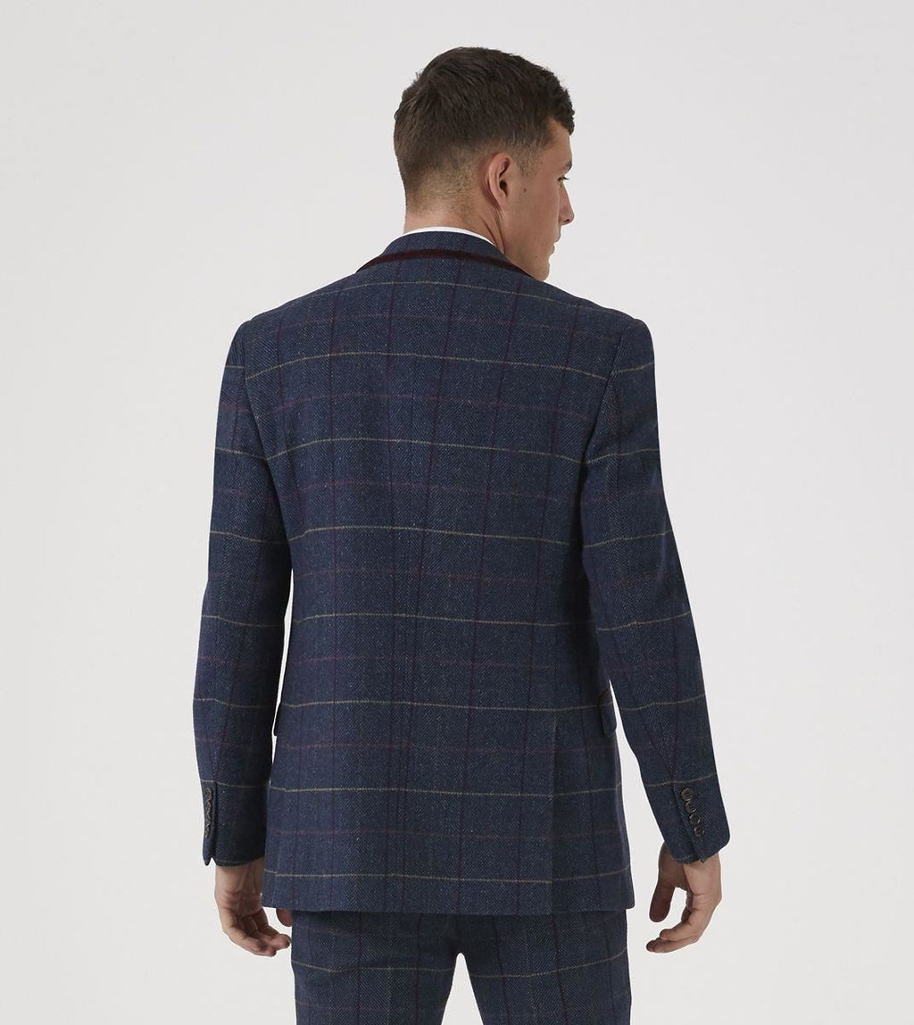 Skopes Tailored Fit Wool Blend Check Suit Jacket Doyle  in Navy 34 to 62
