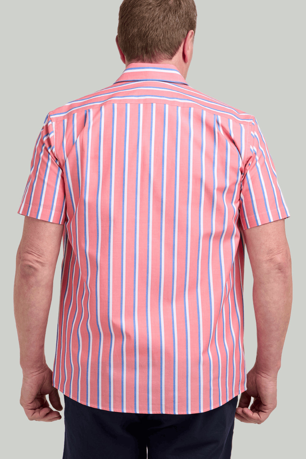 Double TWO Stripe Short Sleeve Shirt For Men in Red Stripe, M-5XL