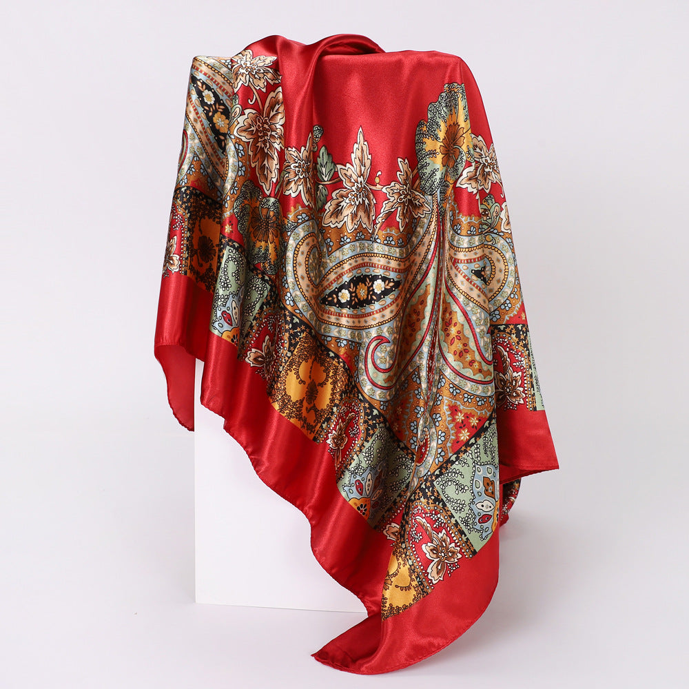 Classic Cashew-patterned Silk Satin Scarf, Printed Headscarf for Women, 90/90cm Square Scarf