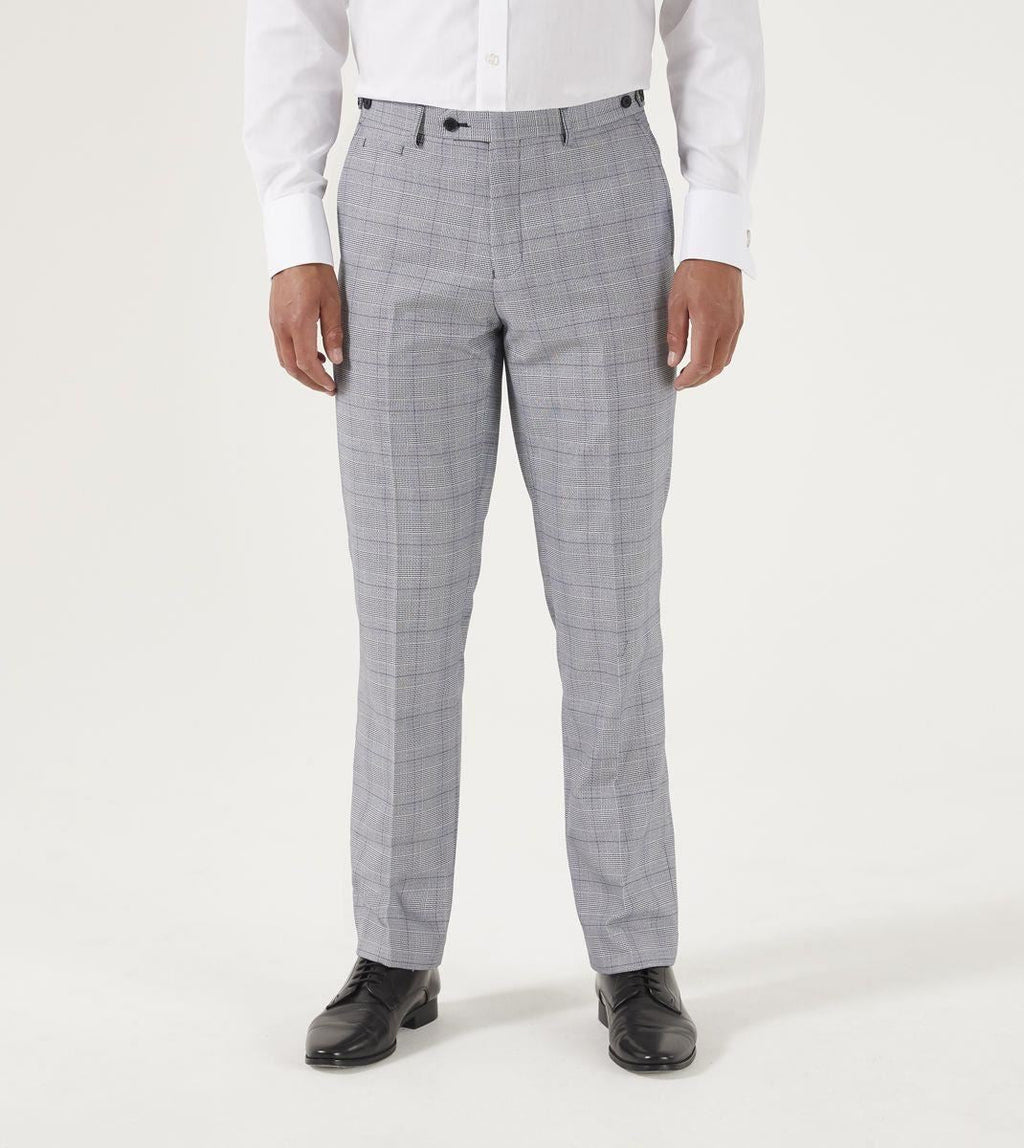 Skopes Men's Tailored Fit Anello Check Pattern Suit Trouser in Grey Waist 32 to 56
