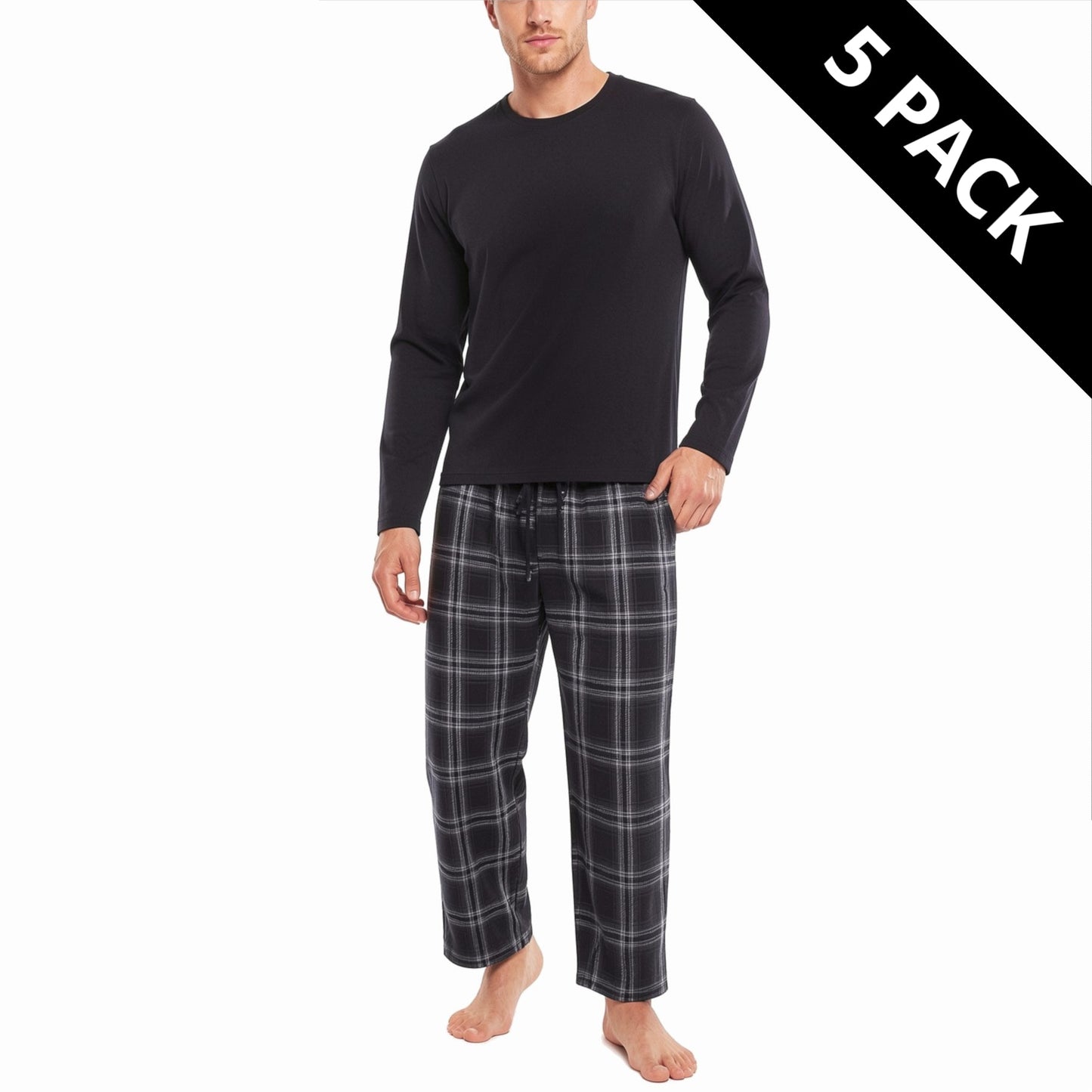 Kruxader Men's Pyjama Set Black Check Cotton Long Sleeve S–4XL