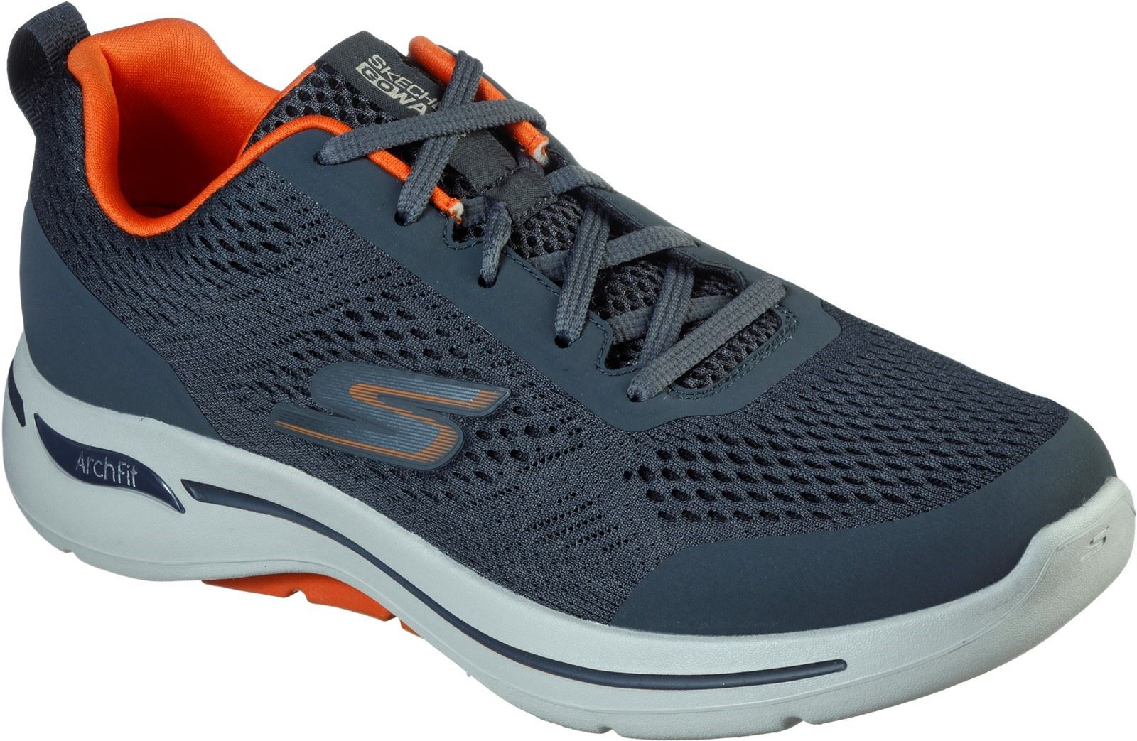 Skechers Go Walk Arch Fit Idyllic Sports Shoes Mens in Charcoal/Orange