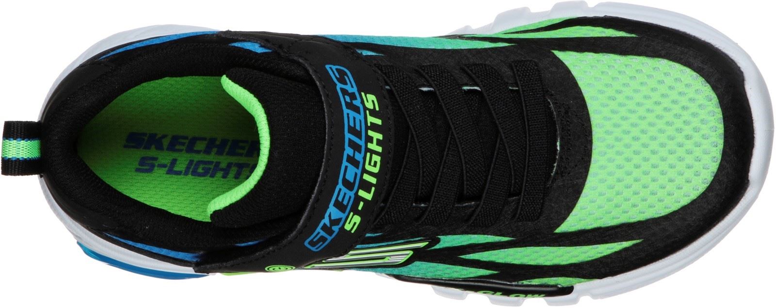 Skechers S Lights Flex-Glow Dezlo Touch Fastening Trainer Childrens Sports in Black/Blue/Lime