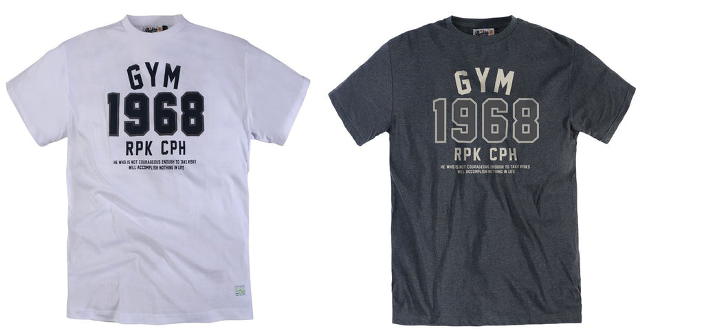 Replika Pure Cotton Printed Tee Shirt "GYM 1968" in Size 2XL To 7XL, 2 Colours Options