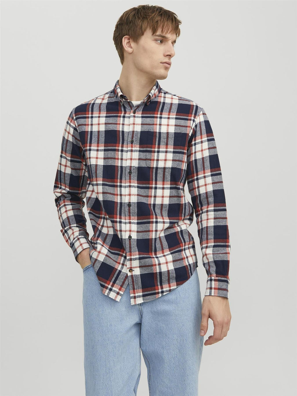 Jack & Jones Long Sleeves Check Shirt For Men (JJECLASSIC AUTUMN) in Hawaiian Sunset, L-XL