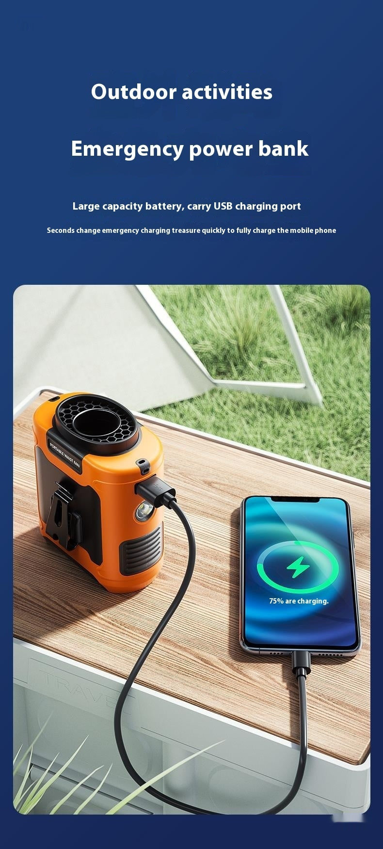 Waist Hanging Fan Portable Summer Heat Relieving Construction Site Charging Refrigeration Endurance