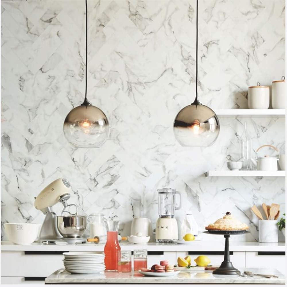 Glass Pendant Light 25cm Silver Smoke Globe Shade E27 140cm Cord