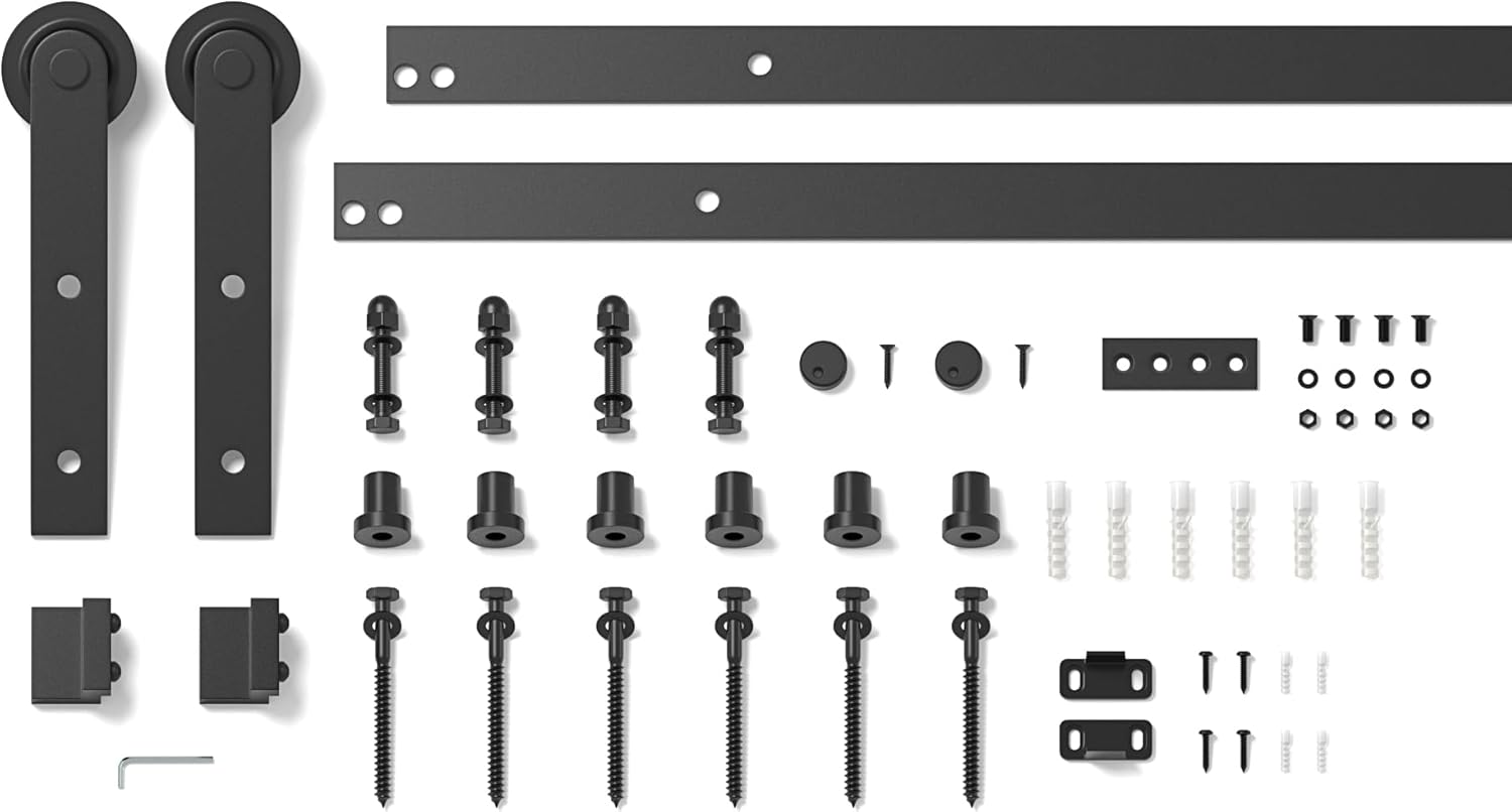 Sliding Barn Door Kit 7FT Heavy Duty Anchor Shaped Black Track SANKEYTEW