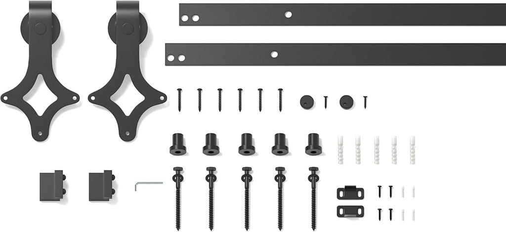 Sliding Barn Door Kit 6.6FT Heavy Duty Steel Track Black Rhombic SANKEYTEW