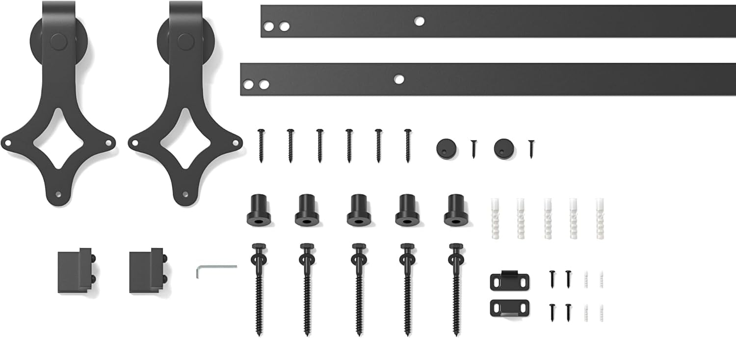 Sliding Barn Door Kit 6.6FT Heavy Duty Steel Track Black Rhombic SANKEYTEW