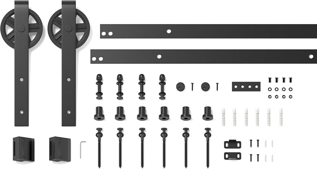 Sliding Barn Door Kit 7.5FT Heavy Duty Large Wheel Black Track SANKEYTEW