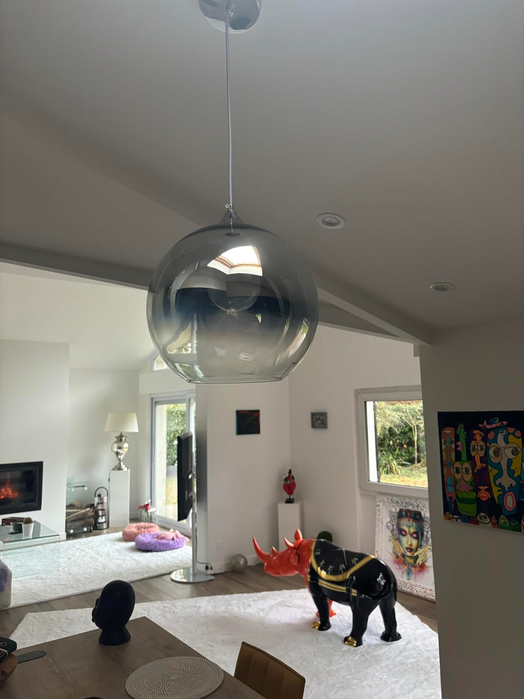 Glass Pendant Light 25cm Silver Smoke Globe Shade E27 140cm Cord