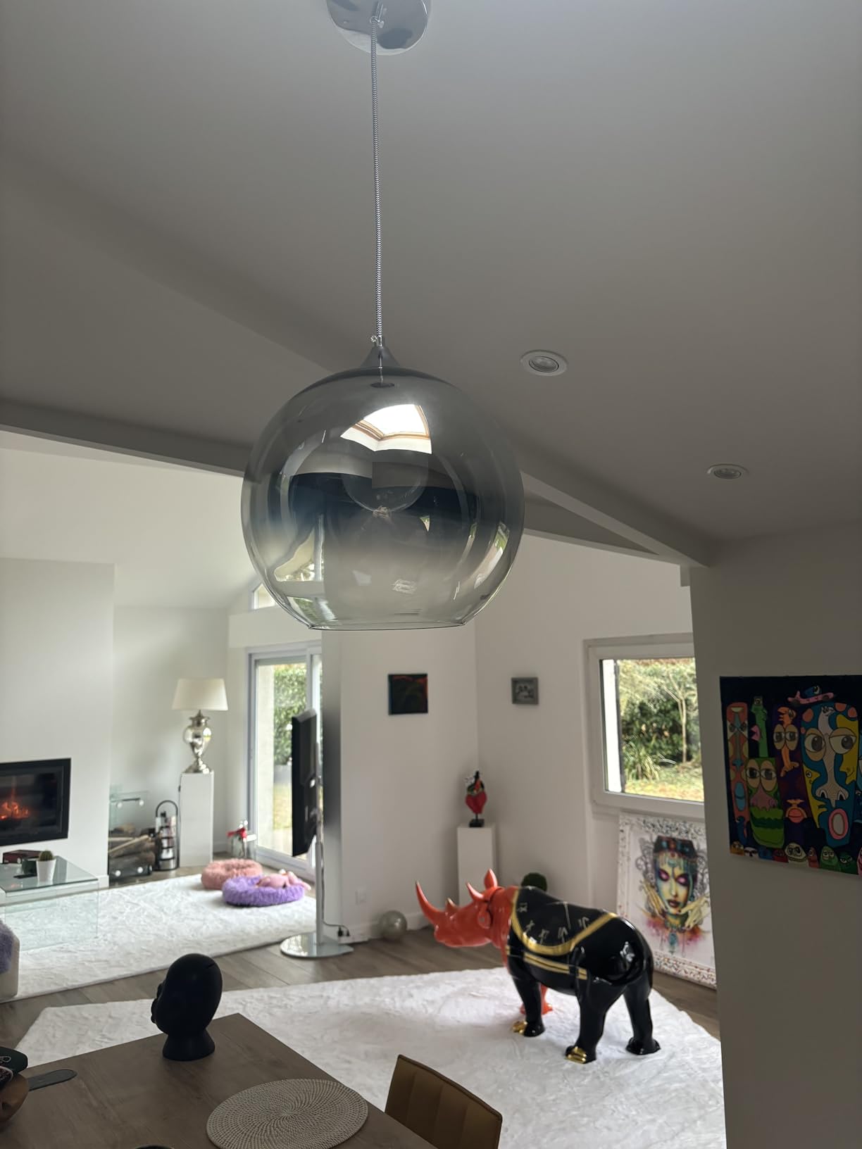 Glass Pendant Light 25cm Silver Smoke Globe Shade E27 140cm Cord