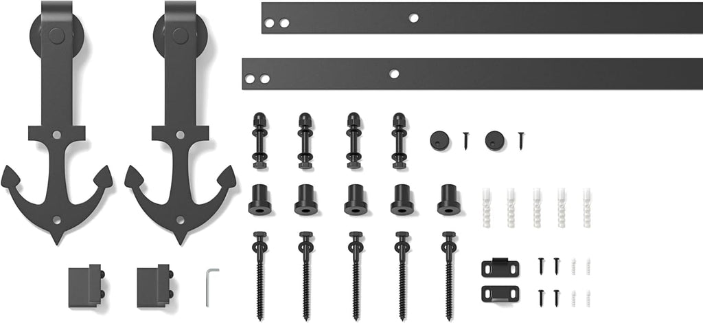 Sliding Barn Door Kit 6.6FT Heavy Duty Anchor Shaped Black Track SANKEYTEW