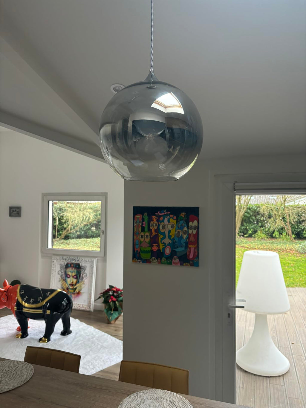 Glass Pendant Light 25cm Silver Smoke Globe Shade E27 140cm Cord