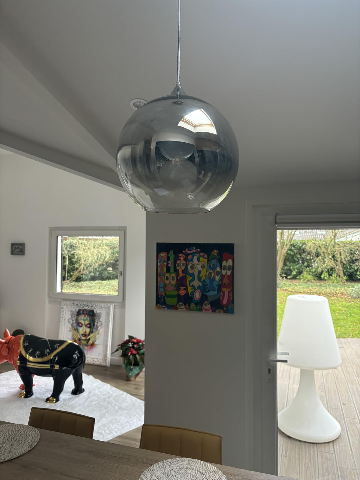 Glass Pendant Light 25cm Silver Smoke Globe Shade E27 140cm Cord