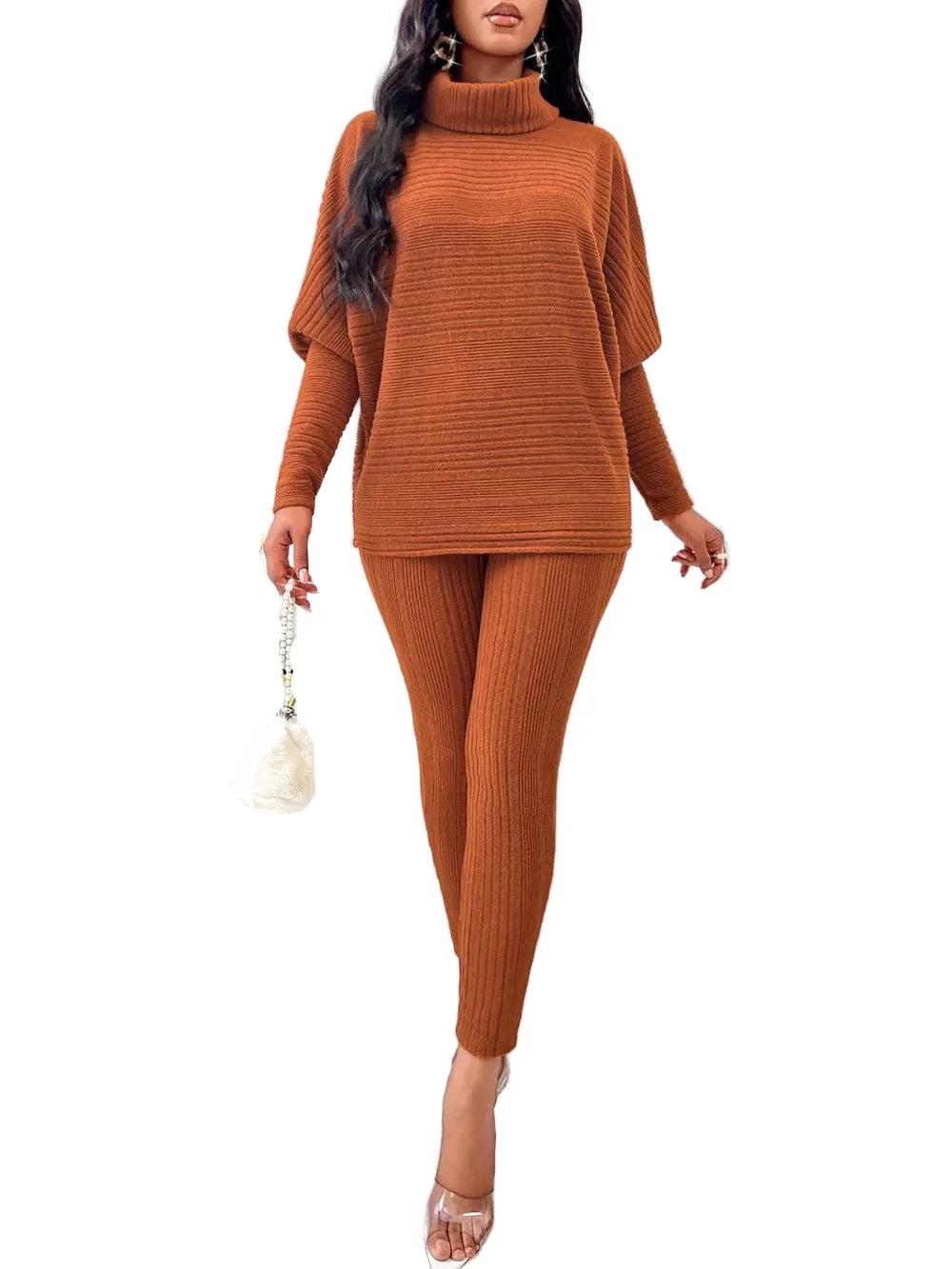 Turtleneck Batwing Sleeve Top and Pants Set