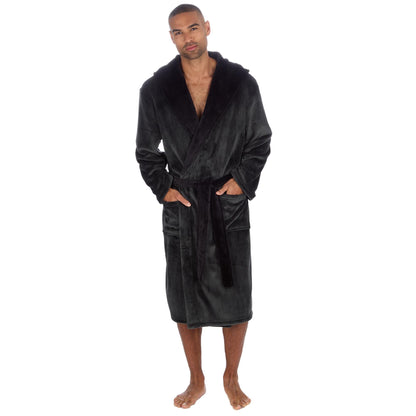 Pierre Roche Men's Hooded Fleece Dressing Gown with Contrast Belt & Pockets