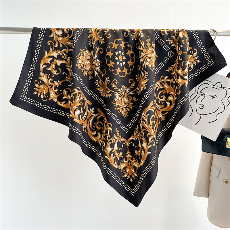 Women's Premium Twill Silk Scarf, Large Printed 90/90cm Striped Square Scarf