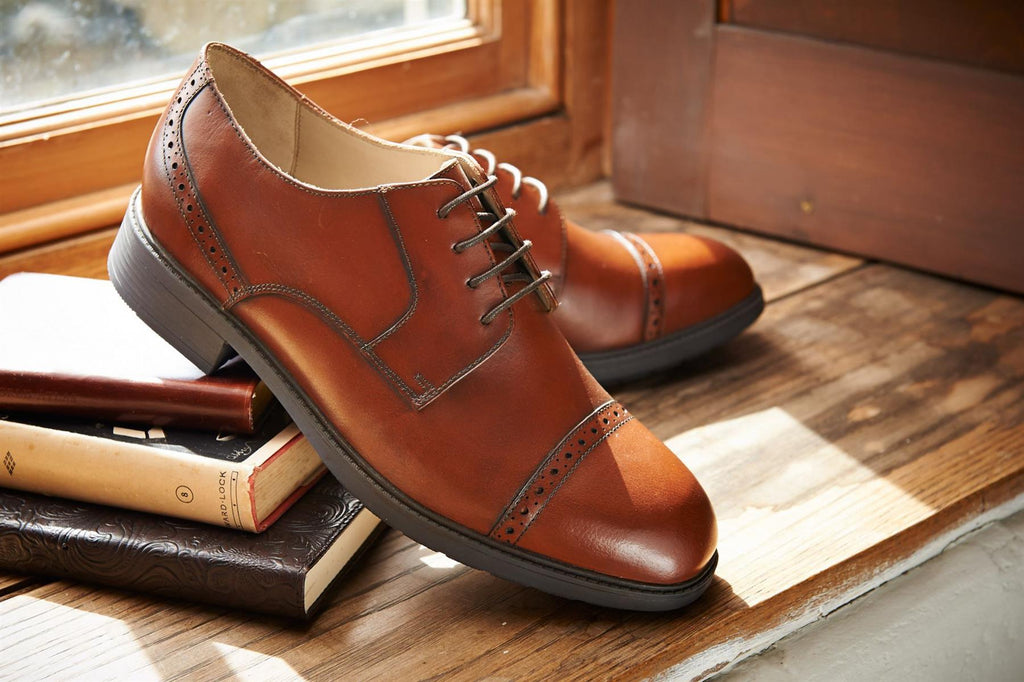 Mens Easy B Extra Wide Fit Brogue Detail Classic Shoes (Bedford) in Tan