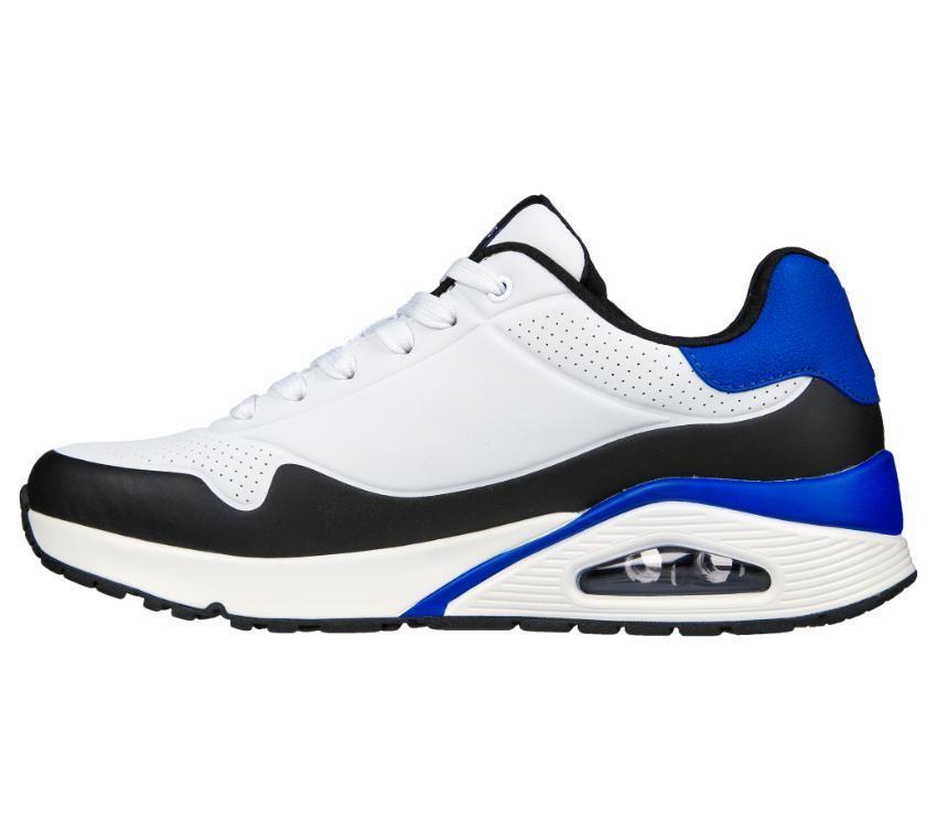 Skechers (232347) Men's Uno - Back Lit Lace-Up Fashion Sneaker in White/Blue 8 to 13
