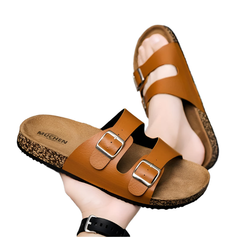 Casual Striped PU Cover Sandals with Adjustable Ankle Straps & Metallic Buckles