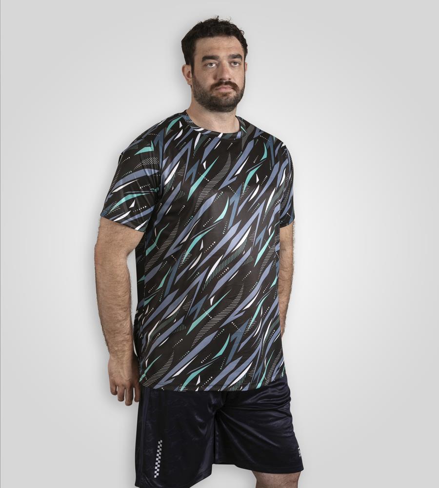 D555 NOTTINGHAM Dry Wear Light Weight AOP Poly Crew Neck T-Shirt For Men in Black, 2XL-6XL