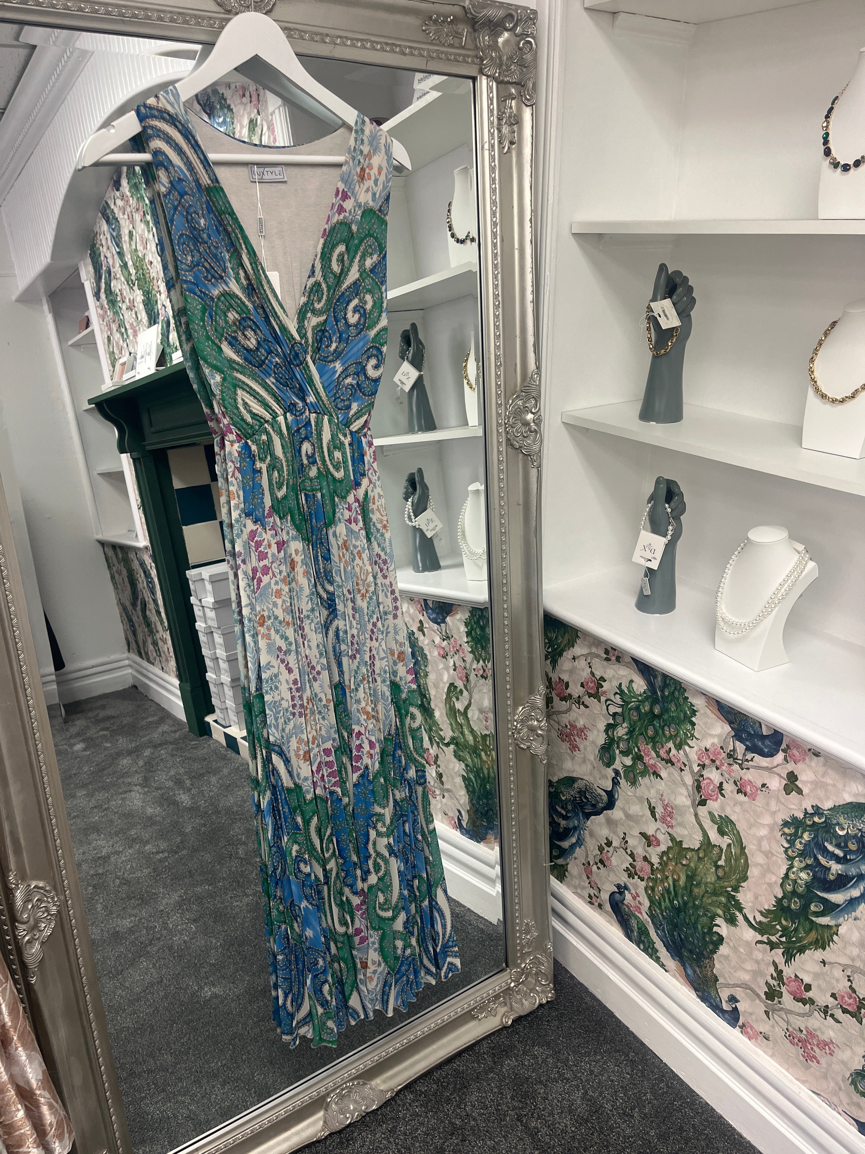 Multicoloured Maxi Pleated Sleeveless Dress | One Size Women’s Dress 8-14