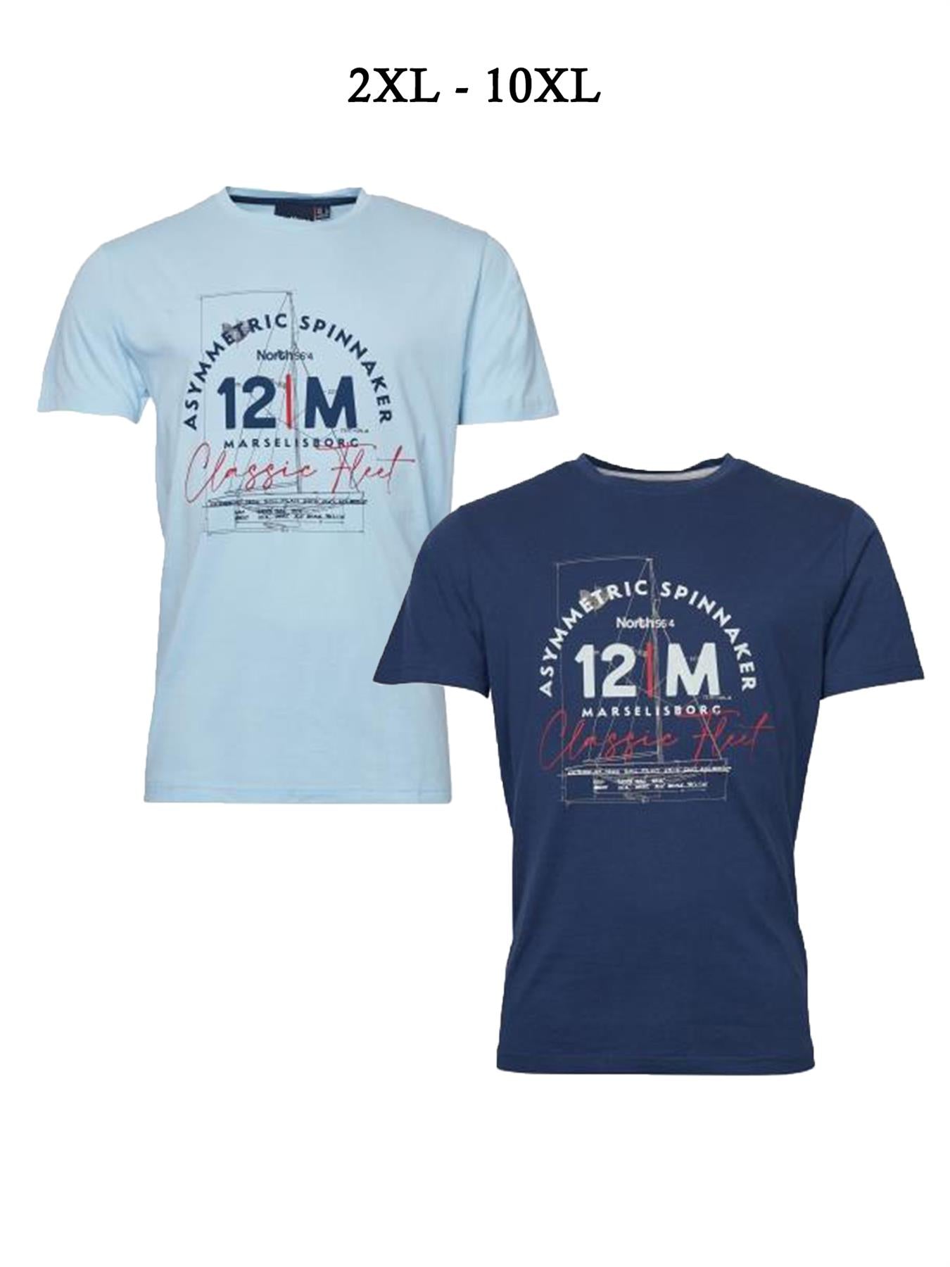 North 56*4 Mens Big Size Printed Tee Shirt (11126B) 2XL-10XL, 2 Colours