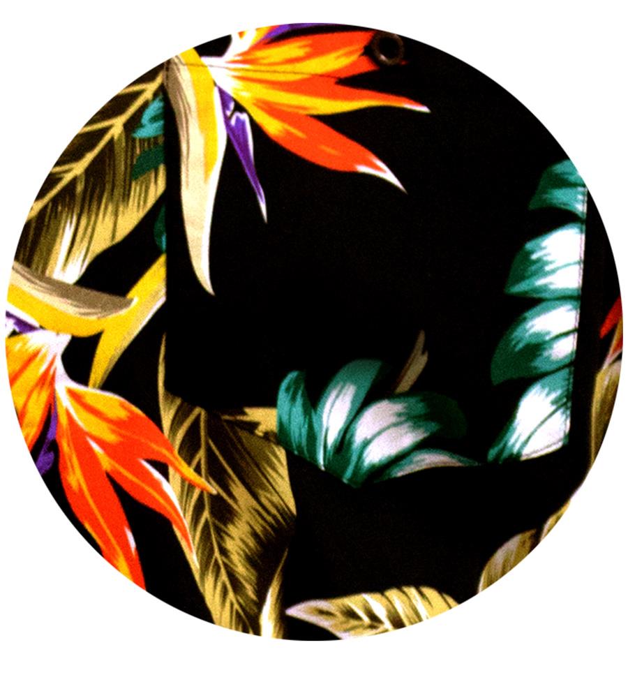 D555 SELBY Black Hawaiian Print Short Sleeve Shirt For Men in Black, 2XL-8XL