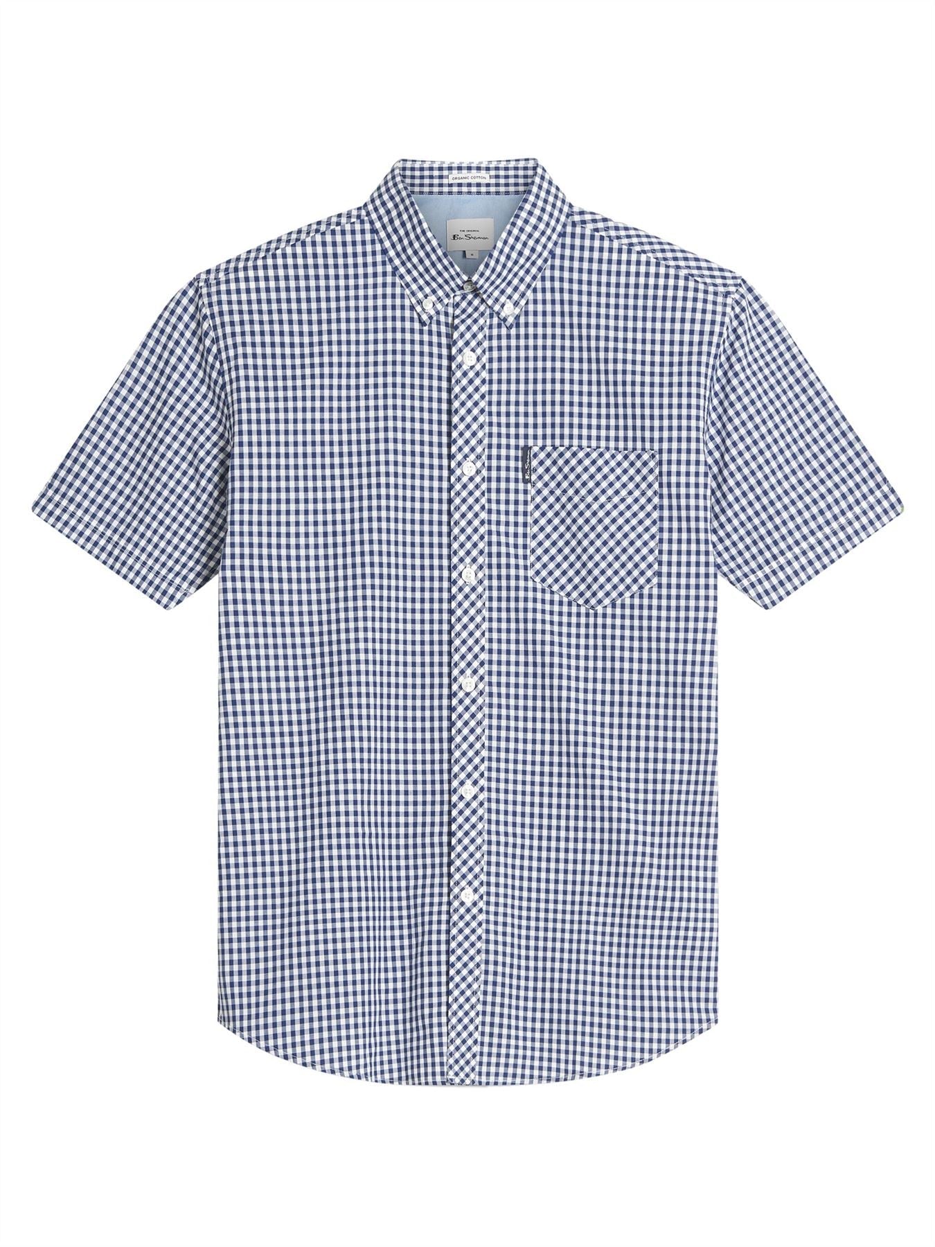 Ben Sherman Signature Gingham Check Short Sleeve Shirt For Men in Dark Blue, 2XL-5XL