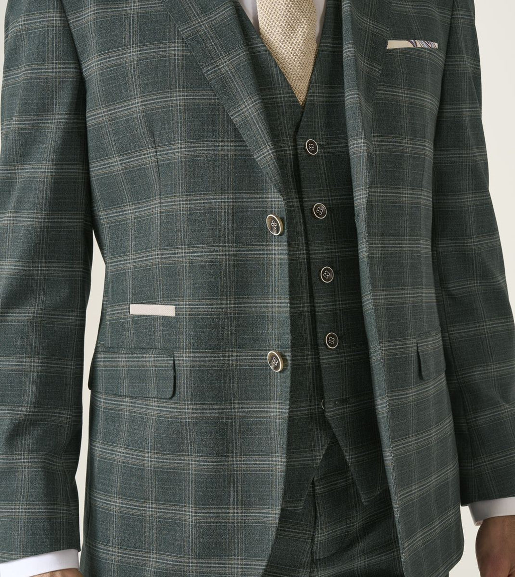 Skopes Parker Suit Tailored Fit Jacket For Men in Green Check, 36S-62L
