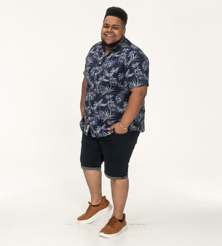 D555 TRURO Hawaiian Print Short Sleeve Shirt For Men in Navy, 2XL-6XL