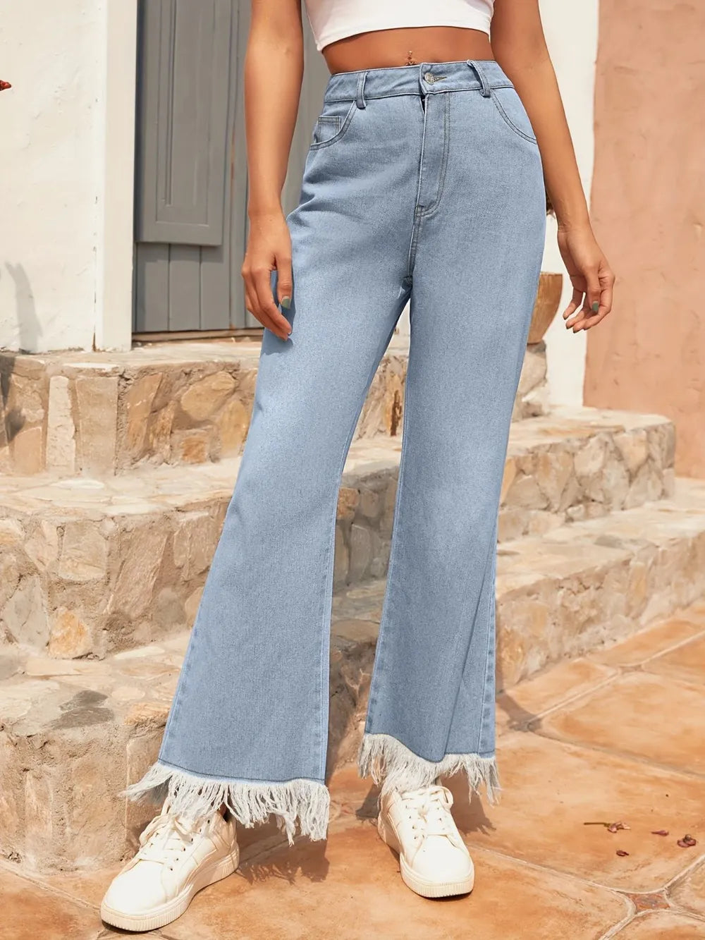 Versatile straight leg casual slightly flared denim pants long pants