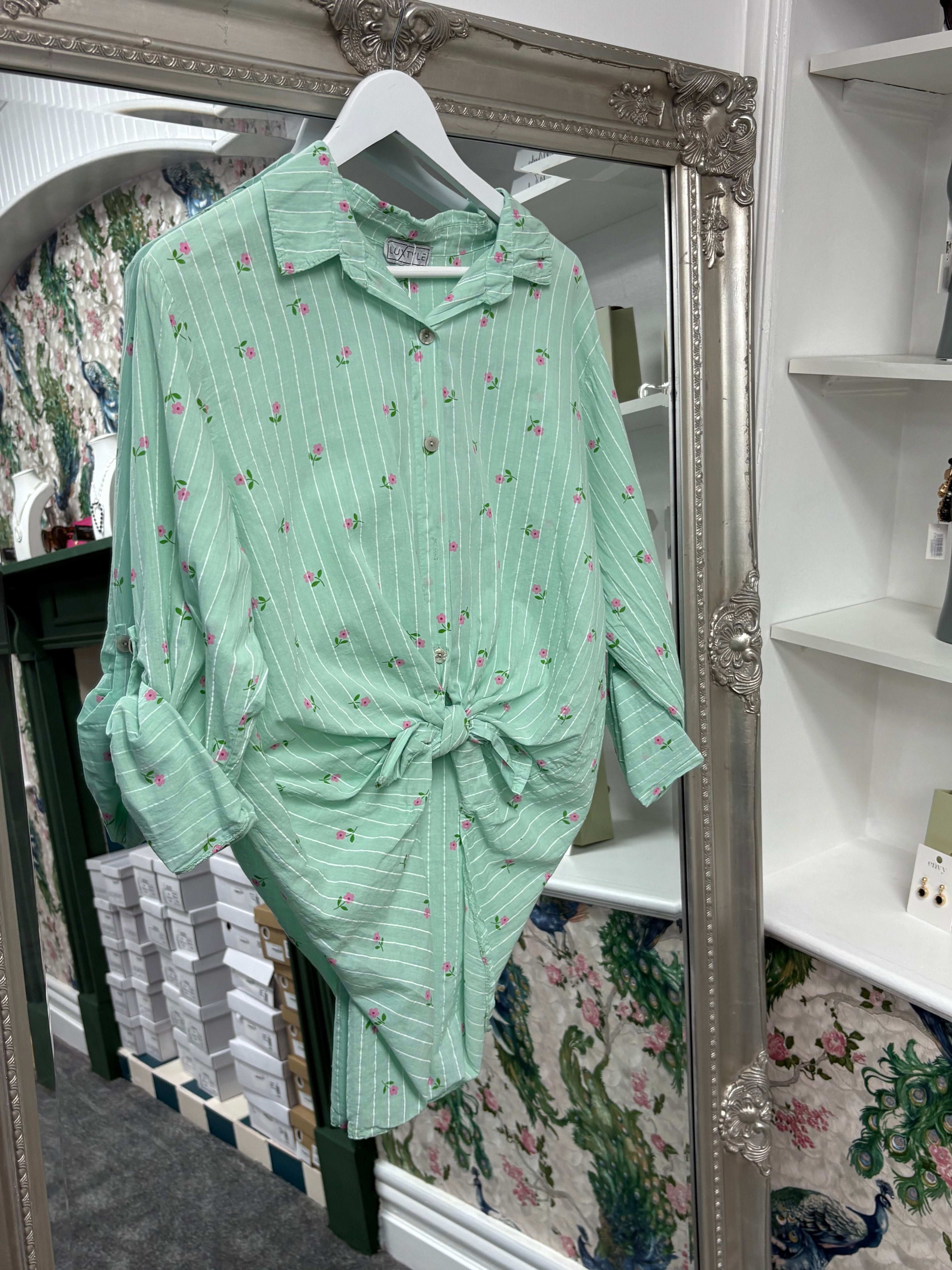 Luxtyle Flower and Stripe Longsleeve Shirt One Size 8-18