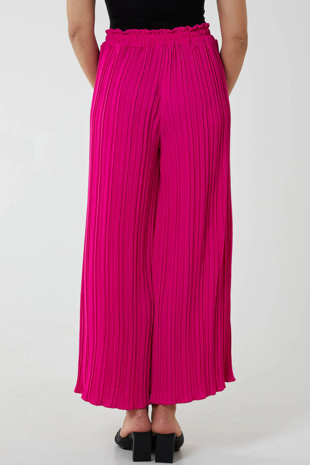 Fuchsia Plissé Wide Leg Drawstring Trousers – One Size Fits UK 8–16 | Misumi