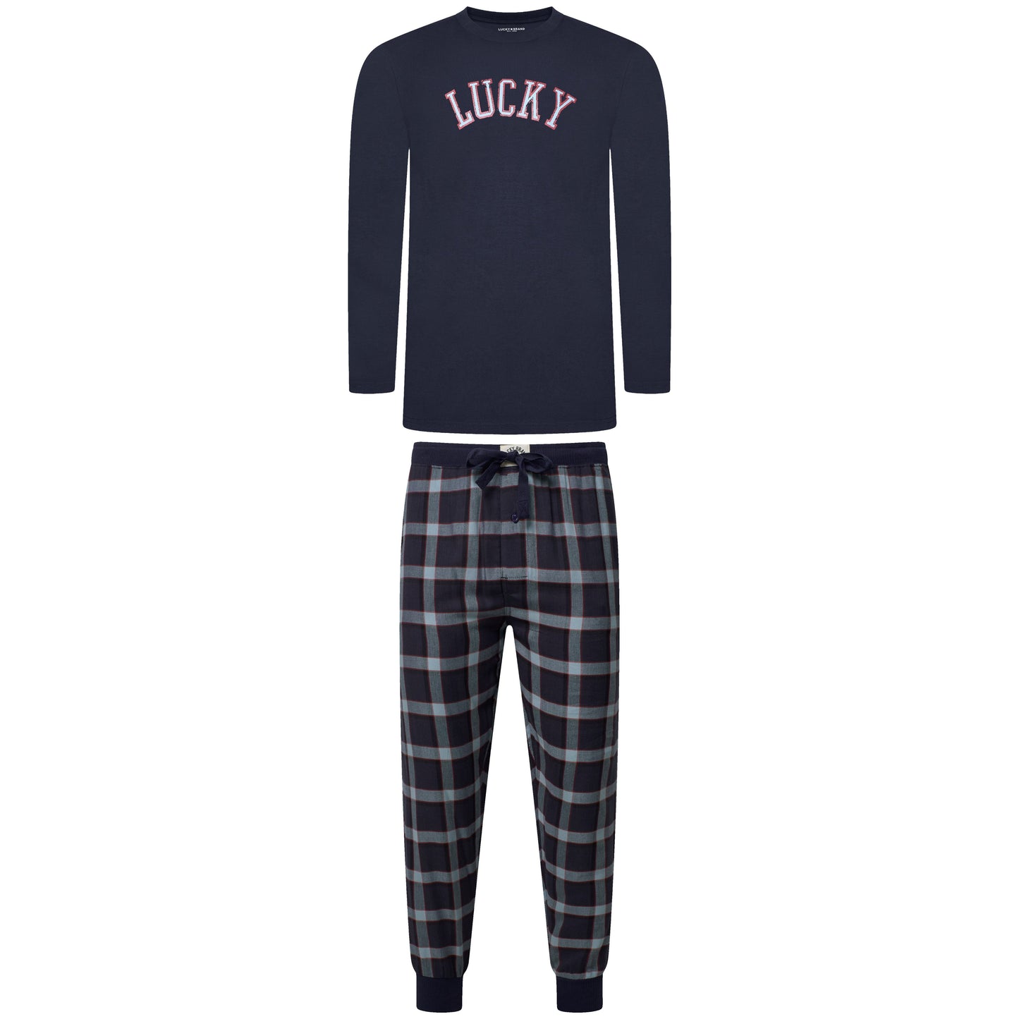 Lucky Brand Mens Pyjama Set Crew Neck Flannel Pants Cotton Lounge Sleepwear - QHA UK