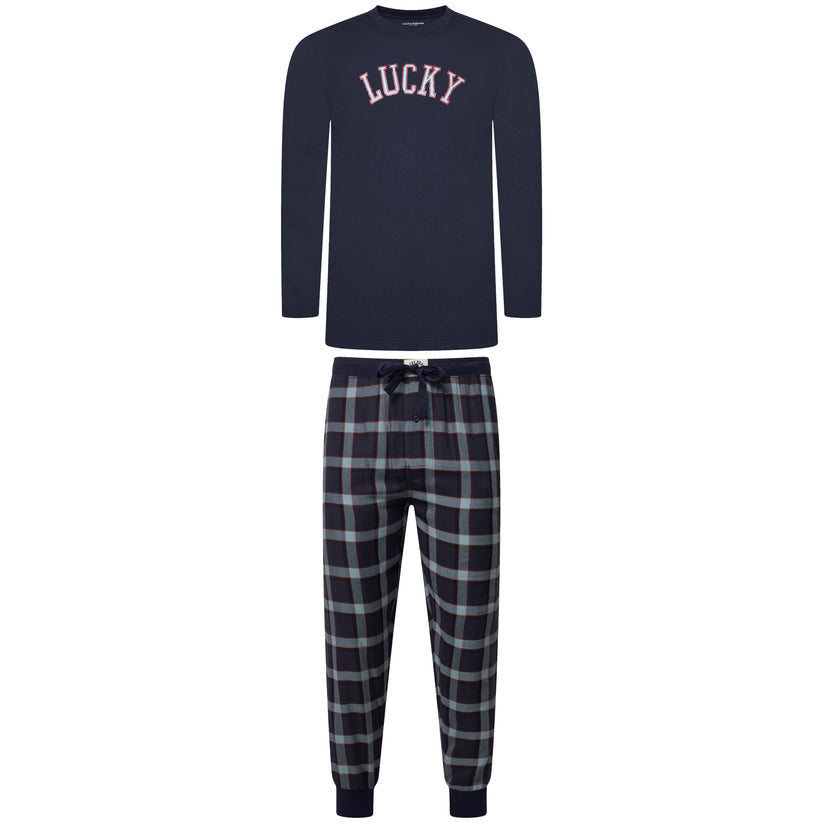 Lucky Brand Mens Pyjama Set Crew Neck Flannel Pants Cotton Lounge Sleepwear - QHA UK