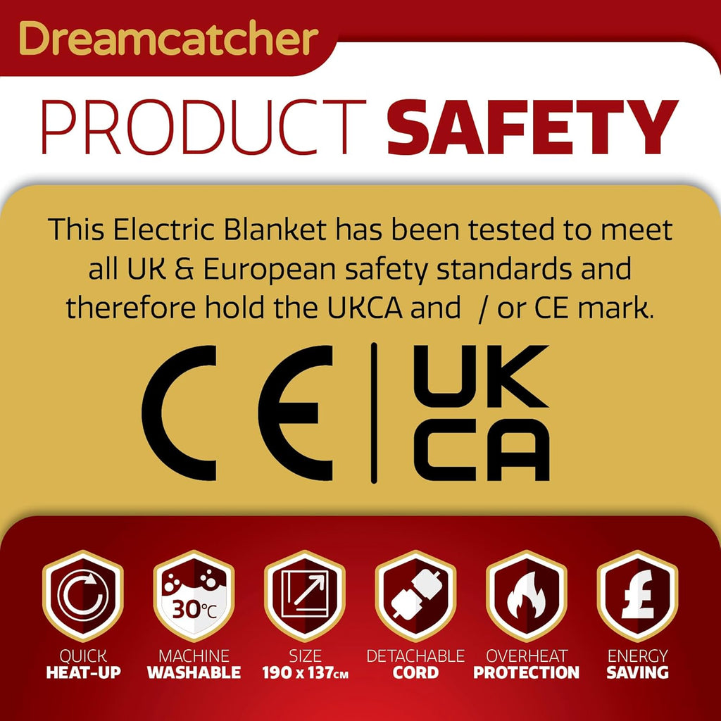 Double Electric Blanket 190x137cm Soft Fleece with 3 Heat Settings Dreamcatcher