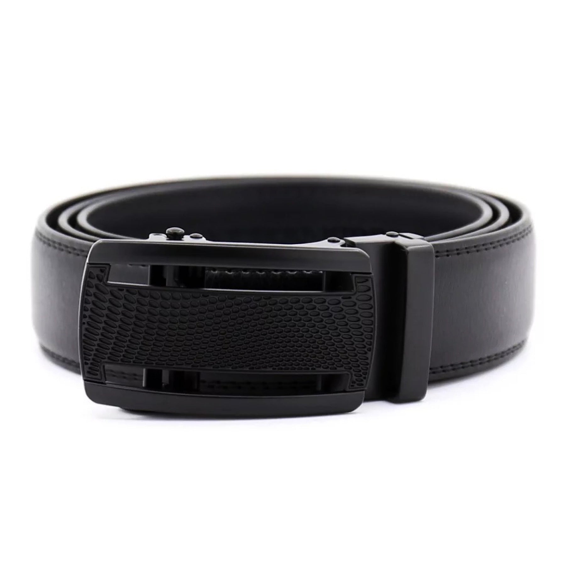 QHA Mens 35mm Ratchet Leather Belt, Polished Black Plastic Grid Buckle Q5085