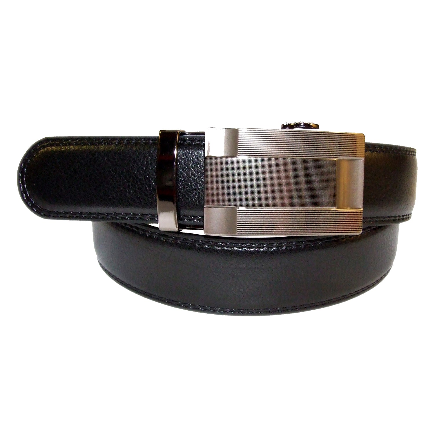 QHA Mens Black Ratchet Leather Belt With Automatic Buckle Q5087