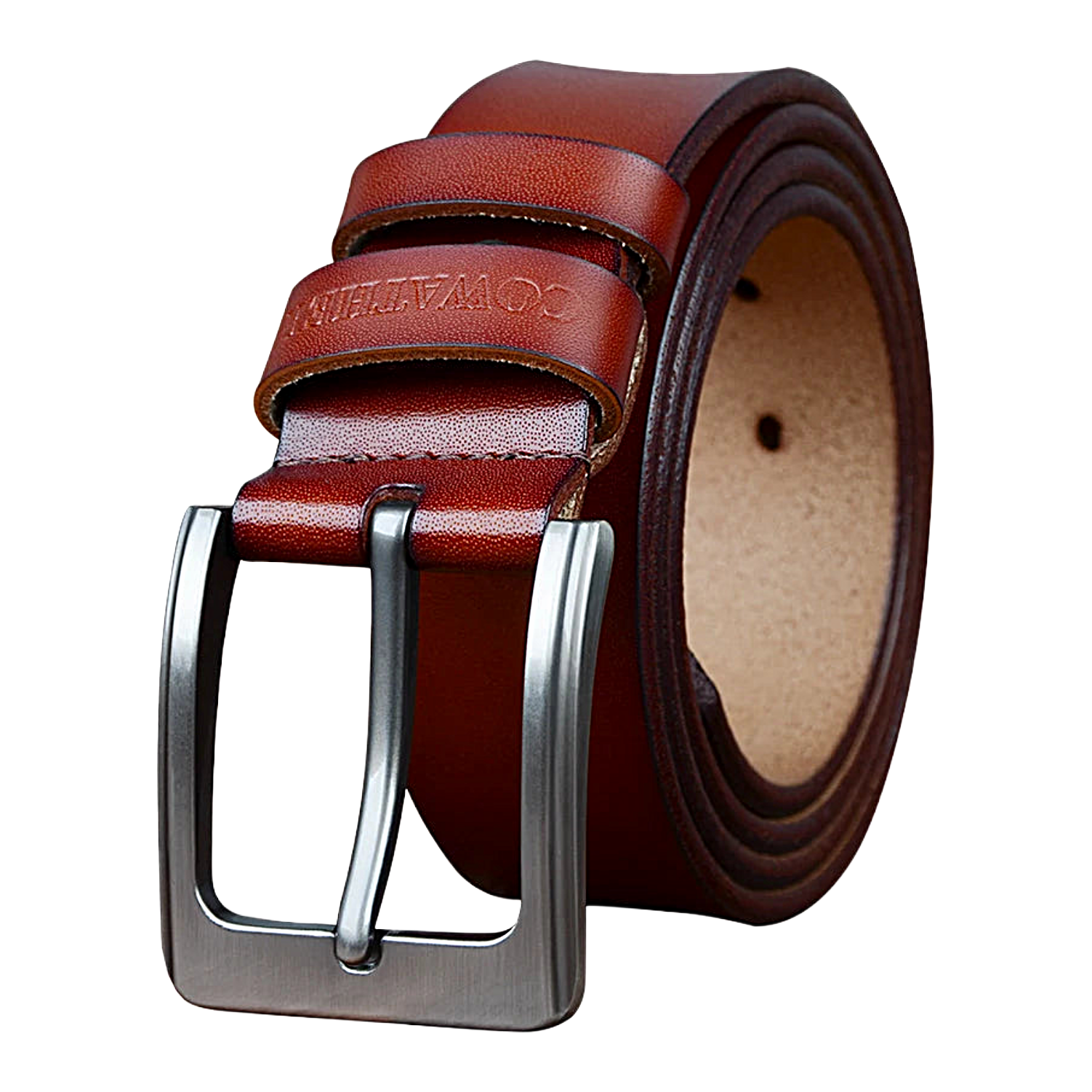 Mens Genuine Cowhide Leather Belt Vintage Plate Buckle Jeans Belt XF002