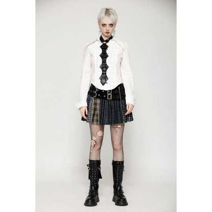 Dark in Love Sage Tartan Patchwork Leather-Waist Pleated Mini Skirt - Size UK 16 Left Only!