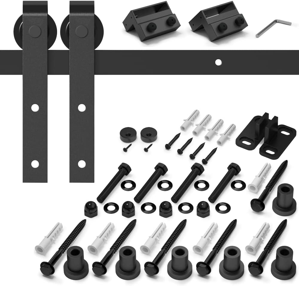 Sliding Barn Door Kit 8FT Heavy Duty Black Rail Complete Set SANKEYTEW