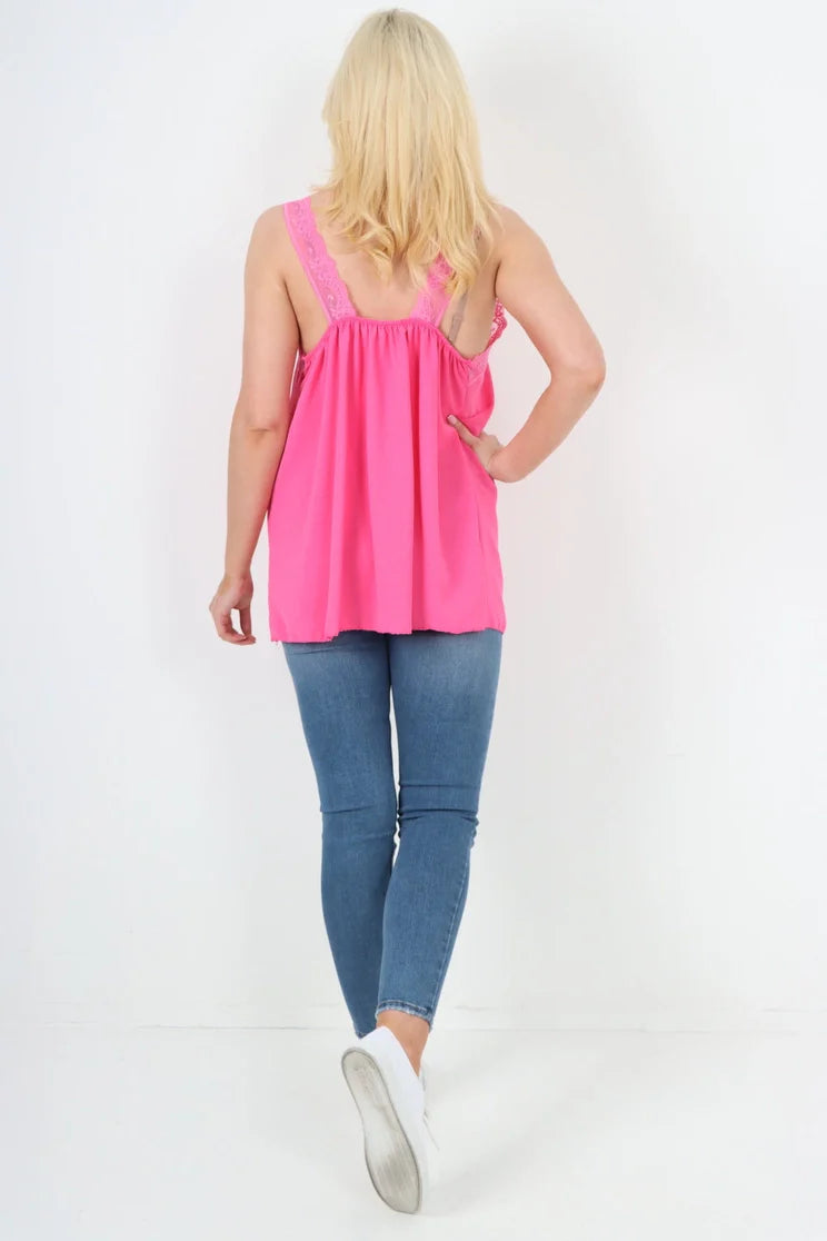 Italian V Neck Lace Detail Vest Top | One Size Fits 8–18 UK