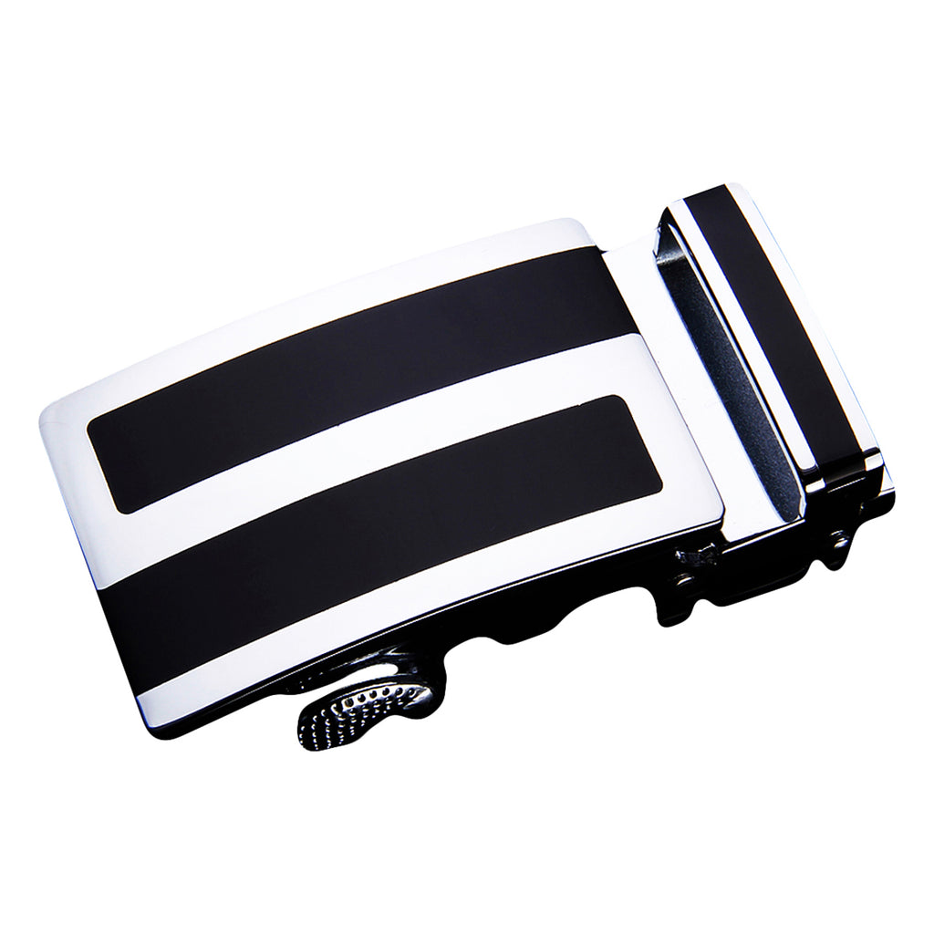 QHA Mens 35mm Ratchet Leather Belt, Silver Stripe Automatic Buckle Q5089