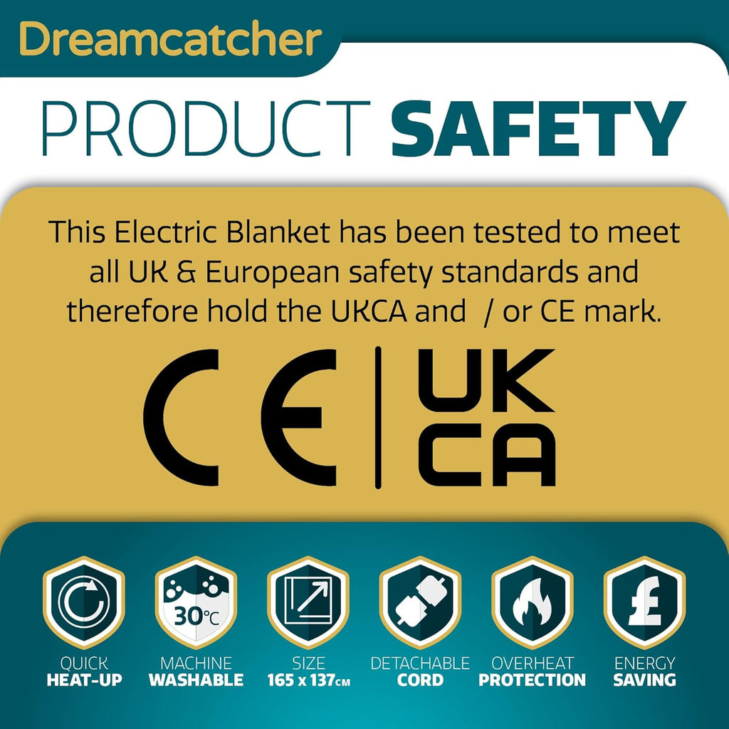 King Electric Blanket 165x137cm Soft Polyester with 3 Heat Settings Dreamcatcher