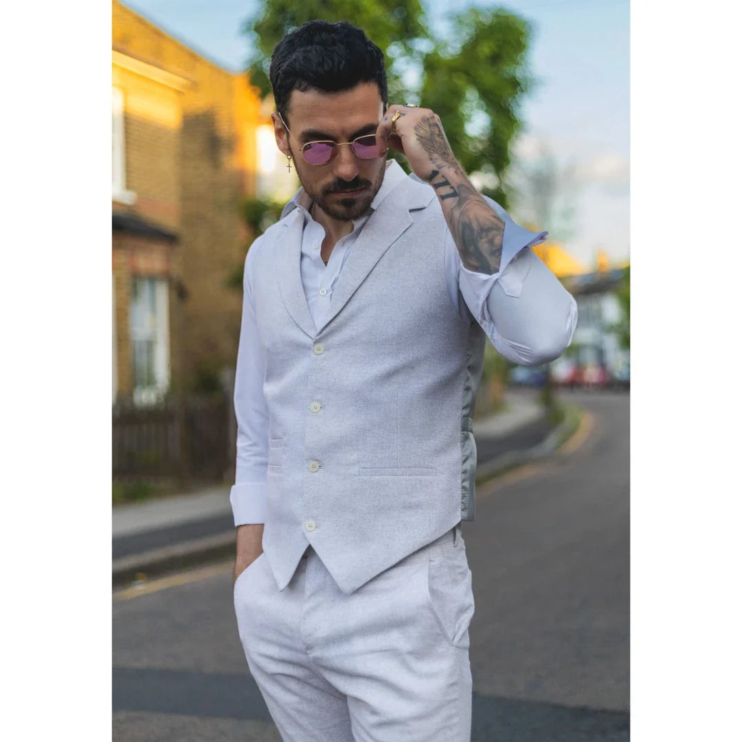 TruClothing Men's 2 Piece Suit Waistcoat Trousers Light Grey Wedding
