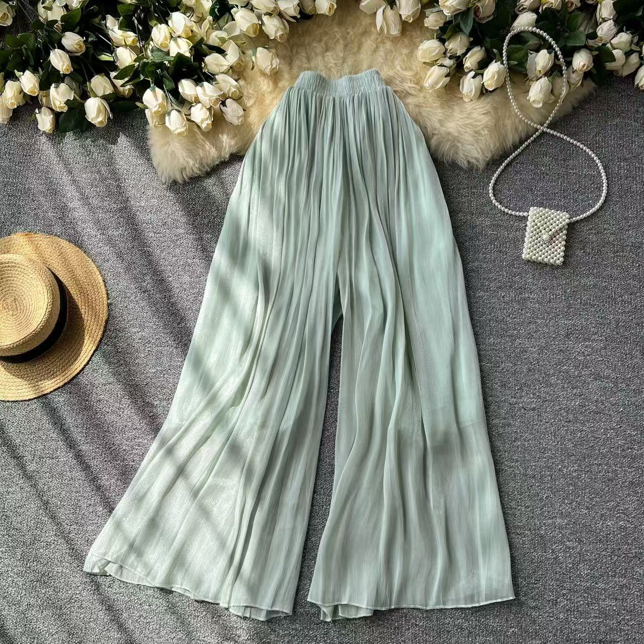 Women’s Elegant Ice Silk High Waist Long Pants