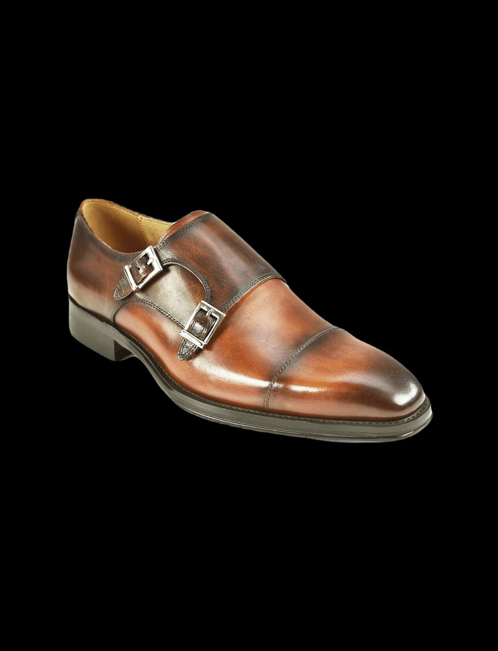 AZOR Mens Semi - Round Lombardy Monk Strap Buckle Shoes Brown UK 7 to UK 12